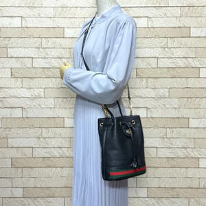 Gucci Black GG Leather Bag Baguette Ophidia Shoulder